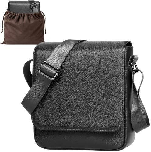 Eshow Bandoleras Hombre de Piel Genuina con RFID y Bolsa Guardapolvo | Bolso Antirrobo para Trabajo Universidad Negocio Viajes y Desplazamientos Urbanos