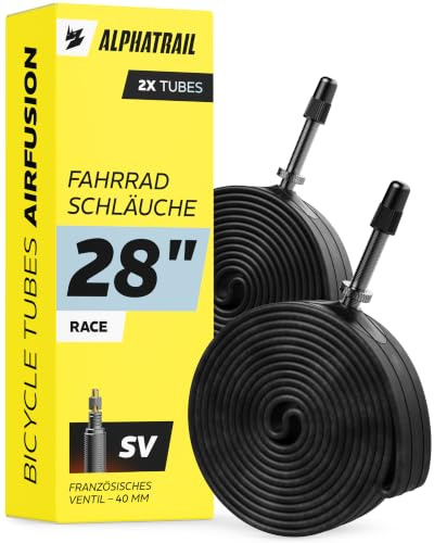 Alphatrail Camara Bicicleta Carretera AirFusion 28 Pulgadas SV 40 mm 2X Set 700x18-28C con Garantia de Movilidad I Cubierta Compatible Schwalbe, Continental, Conti, Michelin, Maxxis y Mavic