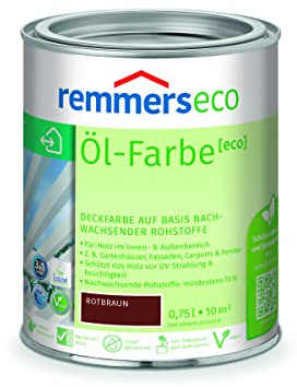 Remmers Öl-Farbe [eco] rotbraun, 0,75 Liter, Öko Farbe für Holz innen und außen, mit 3fach Schutz, nachhaltig, umweltfreundlich