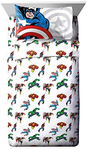 Marvel Avengers Comic Cool Full Sheet Set - 4 Piece Set Super Soft and Cozy Kid’s Bedding Features Captain America, Spiderman, & Iron Man - Fade Resistant Microfiber Sheets (Official Marvel Product)