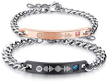 Jinlinjew Braccialetti personalizzati con codice Spotify di musica per coppie His Her King Queen Always Forever I Love You, Bracciali per coppie per uomo donna