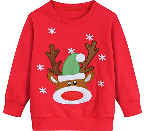 EULLA Pullover de Noël pour enfants filles et garçons - Sweatshirt de Noël - Costume de Noël - Pull de Noël - Vêtements de Noël - 92 98 104 110 116 122 cm, 110