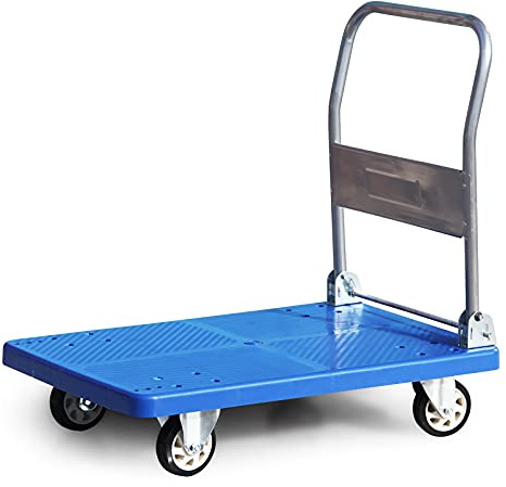 Liudan Platform Trolley, Folding Push College, Thickened Plastic Deck Metal Handle and Silent Wheels, 360 Degree Movement for Indoor Outdoor Transport Trolley