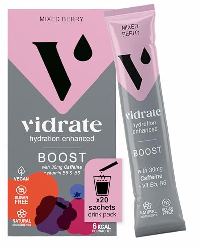 Vidrate Electrolytes Powder - Hydration Sachets Packed with Vitamins - Zero Sugar Rehydration Sachet No Artificial Sweeteners & Preservatives - Boost Mixed Berry Large Pack, 20 Electrolytes Sachets