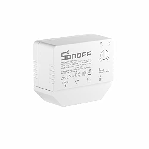 SONOFF Smart Zigbee Schalter,ZBMINI-L Zigbee 3.0 Schält Aktor,Kein Neutralleiter Erforderlich,Smart Home Light Switch Kompatibel mit Alexa,Google Home,SONOFF ZBBridge/ZBdongle-P/SmartThings Hub