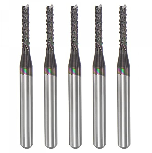sourcing map End Mill CNC Router Bits, 1.8mm x 9.5mm 1/8 Shank Diamond Film Coated Carbide Engraving Bit Milling Cutter Left Hand for PCB Plastic Fiber Wood 5pcs