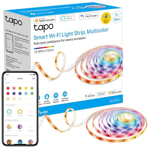 Tapo L930-5 Wi-Fi LED Strip Light 5m, Zonal Colour Control Led Lights for TV Bedroom, Music Sync, Hands-Free Voice Control with Alexa Google Apple HomeKit, PU Coating, Easy Setup