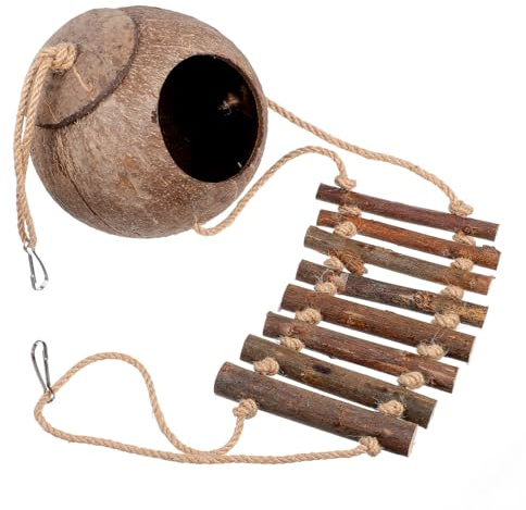 PATKAW Gecko Den with Ladder Nesting Home Hide Texture Provide Food Husk Hide Cave Habitat with Hanging Loop for Crested Reptiles Amphibians Small Animals