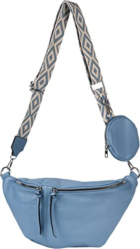styleBREAKER Damen Halbmond Crossbody Schultertaschen Set 3-Teilig, Schultergurt mit Muster, Schlüsselanhänger, Börse 02012398, Farbe:Jeansblau