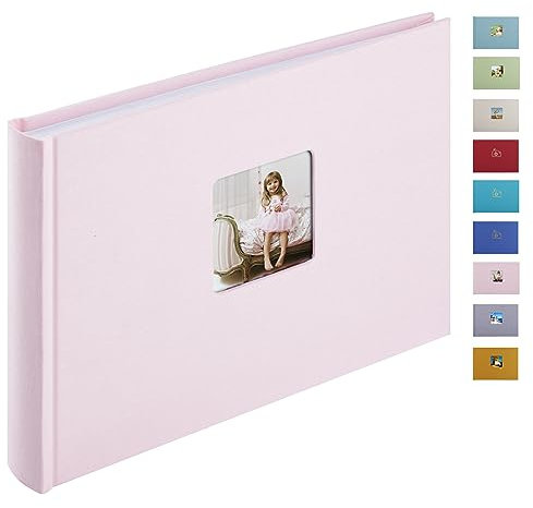 1DOT2 Leinen Fotoalbum, Fotobuch zum Selbstgestalten und Einkleben (24x17 cm, 40 Seiten, Rosa)