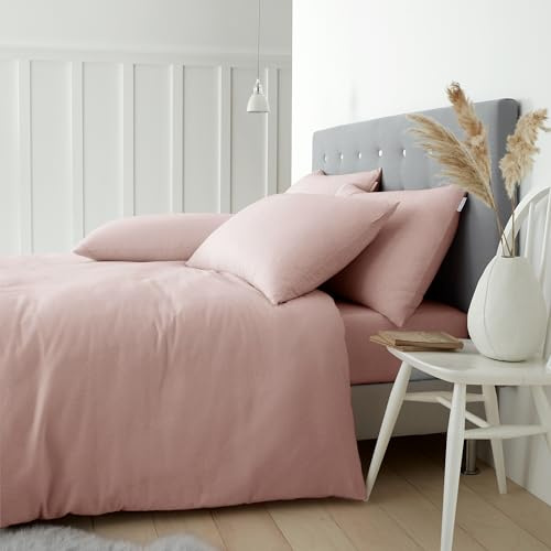 Catherine Lansfield Brushed Cotton Single Duvet Cover Set with Pillowcase Pink