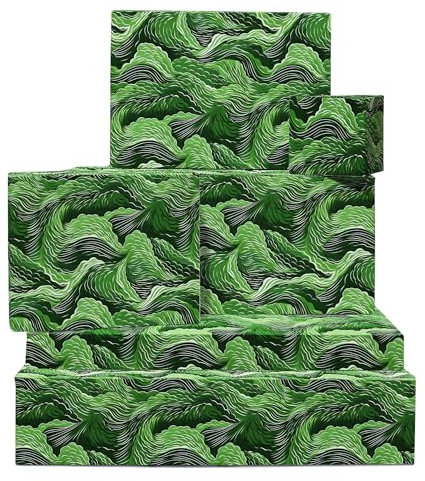 Grünes Geschenkpapier – 6 Bögen Geschenkpapier – Abstrakte Wellen – Geburtstagspapier Für Männer, Frauen, Jungen Und Mädchen – Alle Anlässe – Recycelbar – Von Central 23