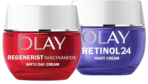 Olay Skincare Set: Niacinamide Face Moisturiser SPF and Retinol 24 Night Cream, Anti Ageing Skin Care 50ml + 50ml