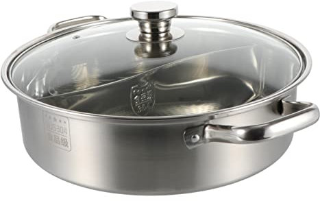 Alipis pot de canard mandarin électrique chaud fondue coréenne marmite double casserole induction poele induction faitout marmite de cuisine marmite à la chinoise Acier inoxydable Silver