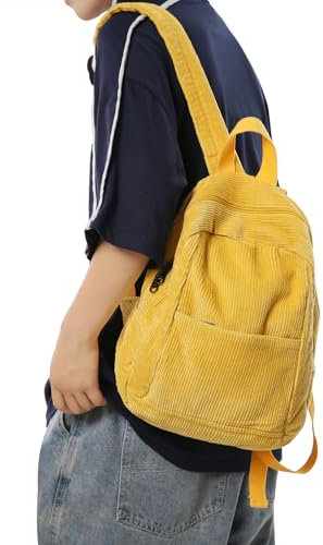 Boziee Klein Rucksack Damen Cord Cityrucksack Rucksäcke Daypacks,Rucksackhandtaschen Kinderrucksäcke für Schule Travel Arbeit Damen Mädchen Teenager Unisex (Cord, Gelb)