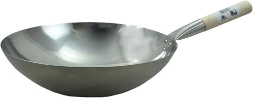 JADE TEMPLE Wok in acciaio inox, fondo rotondo, diametro: 35 cm, argento