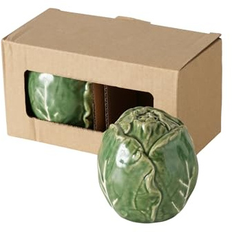 BOLTZE 2054415 Cabbage à saupoudrer (2 pièces, couleur verte, en céramique, hauteur 7,5 cm, capacité 135 ml, passe au lave-vaisselle, salière et poivrière, salière à épices)