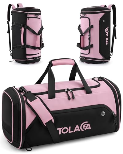 Tolaccea Sac de Sport Extensible 56–70L Homme Femme – Grand Sac de Voyage avec Compartiment Chaussures & Poche Humide, Convertible en Sac à Dos pour Fitness, Natation, Football, Voyage (Noir-Rose)