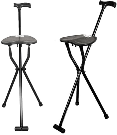 300lbs Capacity Folding Cane Walking Stick with Seat - Lightweight Walking Stick Crutch Chair for Seniors, Portable Walking Cane with Seat Crutch Stool for Camping & Travel (1.5kg)