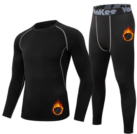 Vankee sous-Vêtement Thermique Homme Séchage Rapide Élasticité sous Vetement Ensemble De sous-Vêtements Thermiques Hommerespirant sous Pantalon Thermique Sports d'hiver Snowboard Courir Voyage