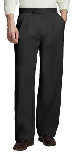 FEDTOSING Baggy Dress Trousers for Men Pleated Wide Leg Casual Pants Relaxed Fit Work Party Office Old Money Black