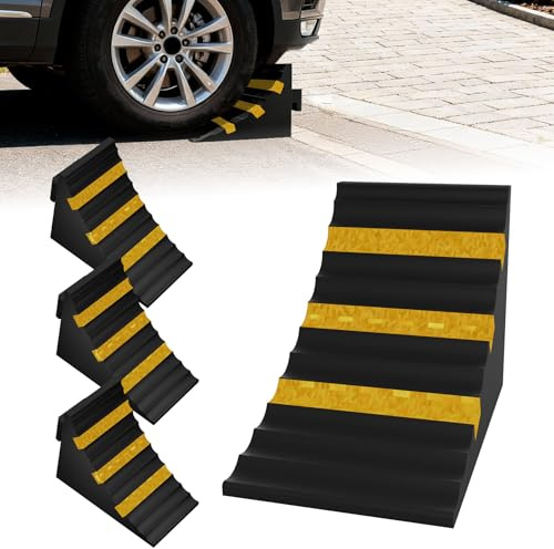 ACXIN 4 stycken vägkilar bil av gummi, uppkörkilar 25 x 16 x 19 cm med praktiskt handtag, hjulstopp för garage, cykelkil, bromskopp, halkfri hjulstopp för bilar, släpvagn, husbil, svart + gul