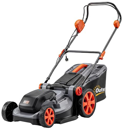 Outsunny Tagliaerba Elettrico 1800W con Larghezza di Taglio 40cm, Funzione Mulching e Sacco da 50L, Tosaerba Elettrico con Manico Staccabile Regolabile, 6 Altezza di Taglio 25-75 mm, Grigio Chiaro
