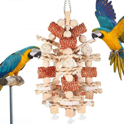 Eulihent Giochi per Pappagalli in Legno Naturale, Giochi Pappagalli da Masticare con Blocchi di Legno Naturali Appesi per Small Medium parrocchetti Lovebirds fringuelli