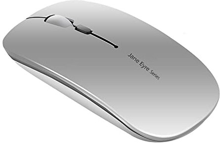 Uiosmuph Q5 Mouse Wireless Ricaricabile, Senza Fili Silenzioso 2,4G 1600DPI Mouse Portatile da Viaggio Ottico con Ricevitore USB per Windows 10/8/7/XP/Vista/PC/Mac (Argento)