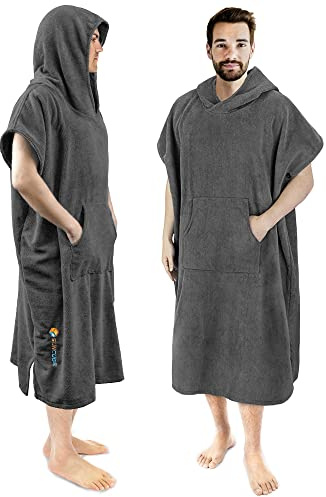 SUN CUBE Surf Poncho Changing Robe with Hood, Thick Quick Dry Microfiber Wetsuit Changing Towel for Surfing Beach Swim Outdoor Sports Men, Absorbent Wearable Towel Cover Up with Pocket, Gray