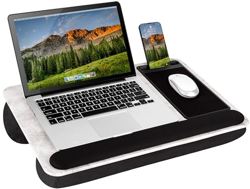 LapGear Home Office Pro 91591 Skrivbord med handledsstöd, musmatta och telefonstativ - vit marmor - lämplig för bärbara datorer upp till 15,6 tum