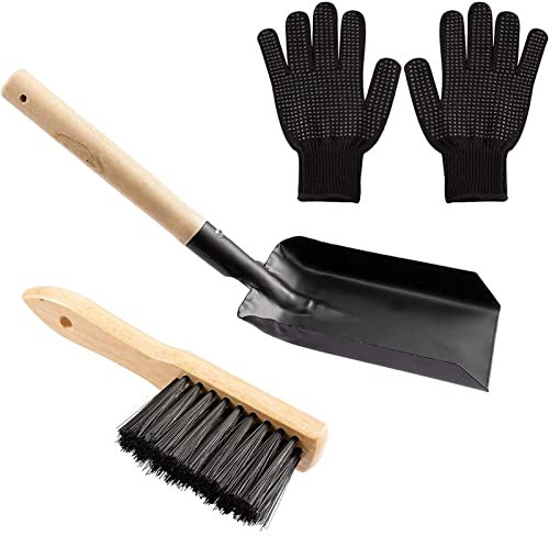 Fireplace Ash Shovel and Brush Set- Upgraded Metal Coal Shovel and Hearth Brush Set Large Fireplace Tools, Fire Pit Accessories for Fireplace Wood Stove Hearth Cleaning