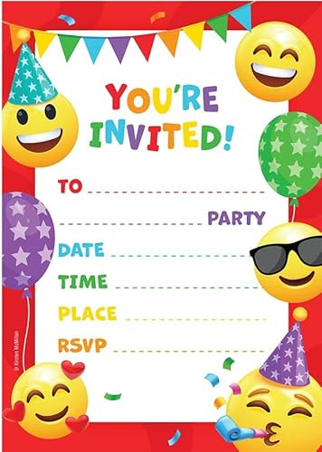 Kirsten McMillan 32 Emoji Birthday Party Invitations for Kids with Envelopes - Pack of 32 Emoji Party Invites for Girls & Boys - Designed and Printed in the UK