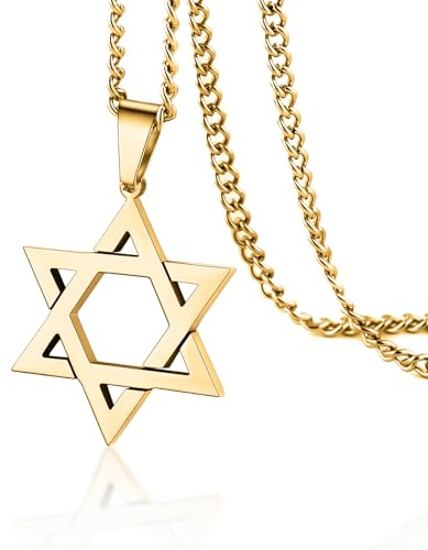 VASSAGO Collier avec pendentif étoile de David Salomon à six pointes en acier inoxydable hexagonal pour homme