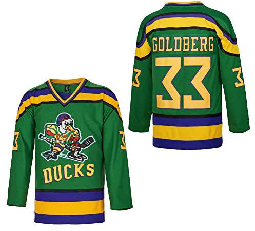 D-5 Herren Mighty Ducks Jersey #33 Goldberg #66 Bombay #96 Conway #99 Banks Jersey, Film Eishockey-Trikot für Herren, S-XXXL, #33 Grün, 3X-Groß