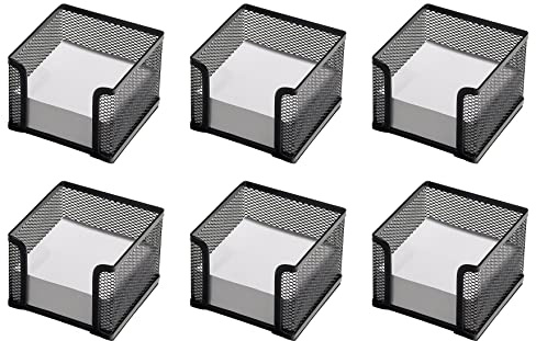 OSCO Black Wiremesh Memo Pad Holder with 400 Sheets | 6 Pack | Metal Desk Idea Pad | Message Taking | Note Dispenser | H7.7 x W10.5 x D11 cm