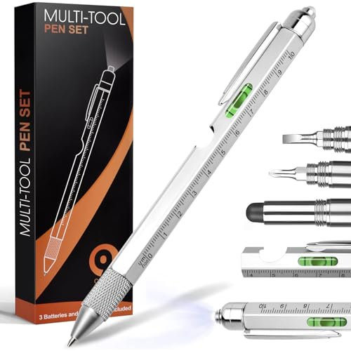 9-in-1 Multi Tool Pen for Men and Dad - Practical Gadgets for Him Who Has Everything Perfect for Birthday, Valentine's, Anniversary (Silvery)