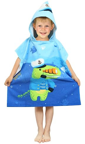 JORAKI Toalla Infantil con Capucha de niño y niña, Toalla de Playa Toalla de Baño Poncho Toalla Poncho Surf para Niñas Niños de 2 a 8 años (Cocodrilo)