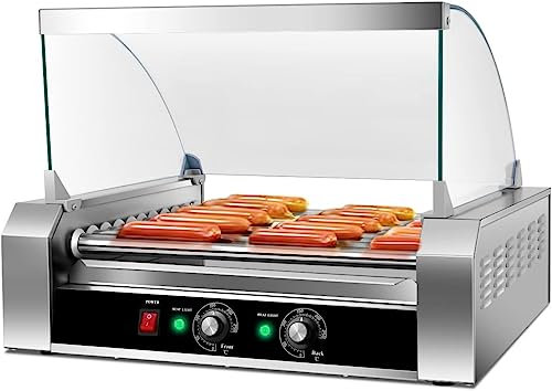 Hot Dog Maker Cuiseur À Saucisses À Rouleaux for Hot-Dogs, Capacité De 30 Hot-Dogs, Machine À Hot-Dogs en Acier Inoxydable avec Double Contrôle De La Température, Plateau D'égouttage Amovible.