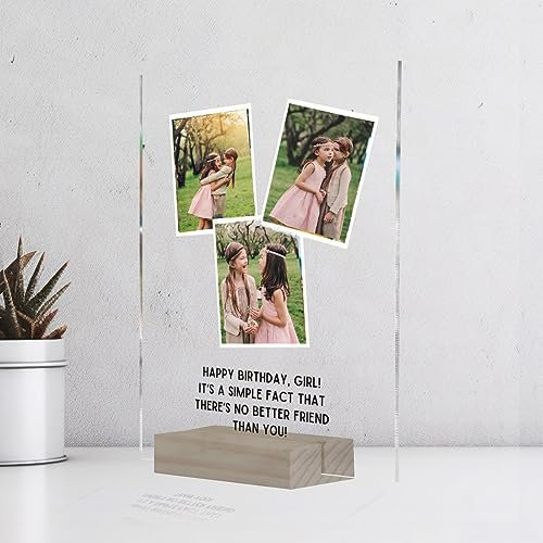 Pahdecor Marco de álbum personalizado de acrílico triple para mejor amigo, regalo de cumpleaños, personaliza tus fotos favoritas como regalo para tu familia y amigos, base de madera, varios tamaños