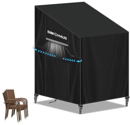 SIMPHAUS Housse Chaise de Jardin Empilable Housse pour Chaise de Jardin Extérieur Housse Protection Chaise Jardin Imperméable Housses de Fauteuil de Jardin Anti-UV Tissu Oxford 420D 65x85x120/85cm