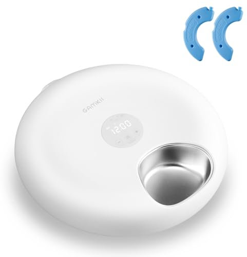 Automatischer Katzenfutterautomat für Nassfutter, 6 Mahlzeiten mit 2 Eisbeuteln, programmierbarer Timer, wiederaufladbare kabellose automatische Tiernahrung- (Lebensmittelschale aus Edelstahl)