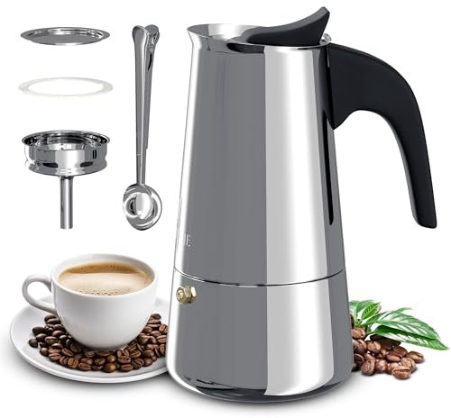 JADIAHOME | Set de Café Premium: Cafetera Italiana 6 Tazas - Compatible con Inducción, Vitrocerámica y Gas | Cafetera Italiana Induccion | Cafetera Induccion Acero Inoxidable | Cafetera para Induccion