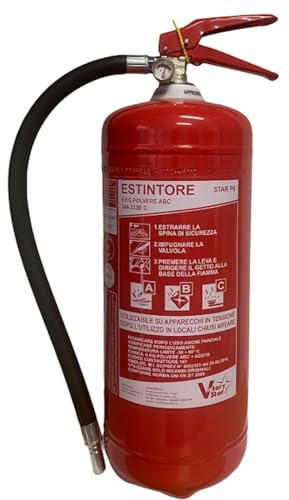 Estintore Portatile 6 KG a Polvere ABC Non Tossica - Certificato e Omologato - Cartello e Staffa inclusi - Dotato di Manometro - Dispositivo Professionale per Casa, Uffico e Aziende