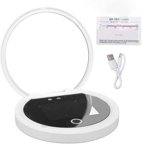 Miroir Cosmétique UV pour Les Soins de la Peau avec Protection Solaire, Miroir Portable Double Face à Grossissement 2X avec Caméra UV, Miroir de Voyage Pliable de 3,8 Pouces pour