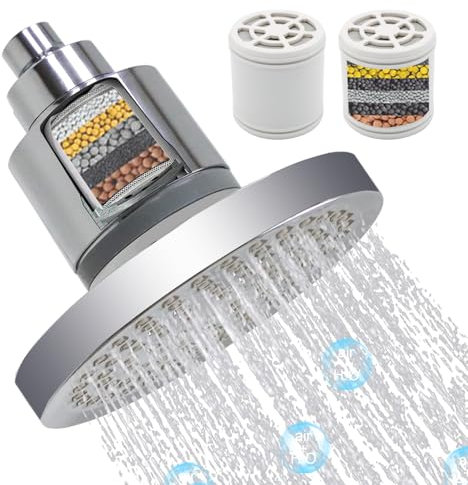 GETSHOWERSET Rain Shower Head 6 Inch, Round Fixed Rainfall Shower Head with Swivel Ball and 2 Filter, Overhead Replacement Chrome