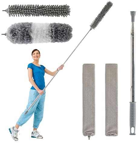 HB&CO Spolverino per Polvere Allungabile 2,6m - Spolverino Telescopico Ultra Sottile - Pulizia sotto Letto - Piumino Polvere Allungabile - Spolverino Slim per sotto Il Divano, Armadi, Letto