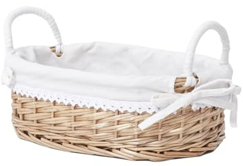 Wicker Bread Basket with Removable White Liner，Serving Bread Basket For Kitchen Counter With Handle，12.6X8.4X3.94 Inches.