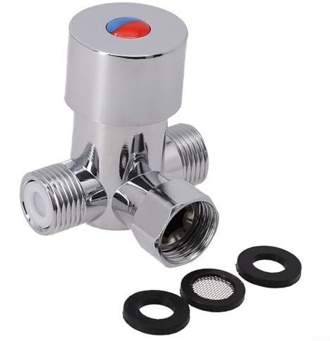 Niceminiwall Vanne de mélange d'eau chaude et froide G1/2, mélangeur thermostatique réglable en laiton pour robinet automatique avec clapets anti-retour, usage domestique et commercial