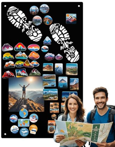 Anwicar Lavagna Magnetica - Bacheca magnetica con scarponcini - impronte - Ideale per magneti e appunti - lavagna scrivibile - incl. kit di montaggio - Nero - 50x30 cm